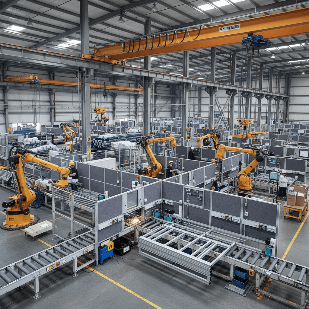 Factory manufacturing modular office panels