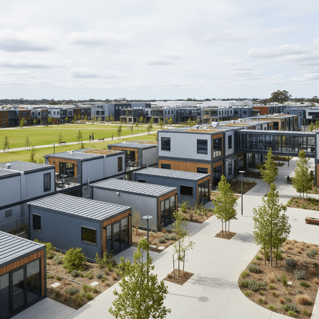 Row of portable office buildings